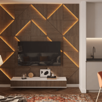 Модульная стеновая 3D панель с LED подсветкой  PRIZMA / ДУБ КАКАО