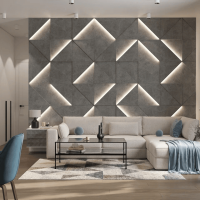 Модульная стеновая 3D панель с LED подсветкой  PRIZMA / БЕТОН