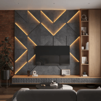 Модульная стеновая 3D панель с LED подсветкой  PRIZMA / БЕТОН ГРАФИТ
