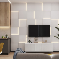 Модульная стеновая 3D панель с LED подсветкой  QUADRO / МИЛК