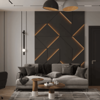 Модульная стеновая 3D панель с LED подсветкой  PRIZMA / ДАРК ГРЕЙ