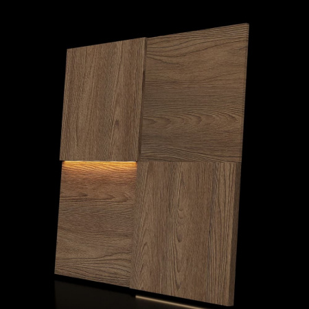 Модульная стеновая 3D панель с LED подсветкой  QUADRO / ДУБ КАКАО