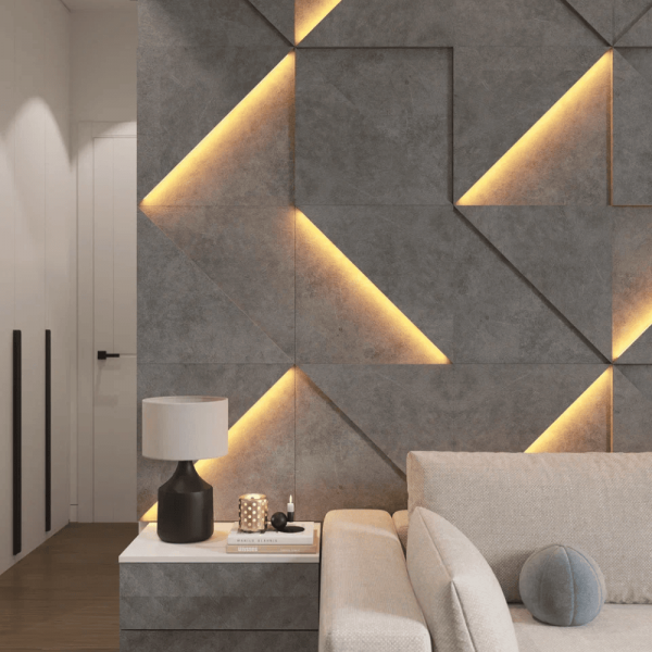 Модульная стеновая 3D панель с LED подсветкой  PRIZMA / БЕТОН