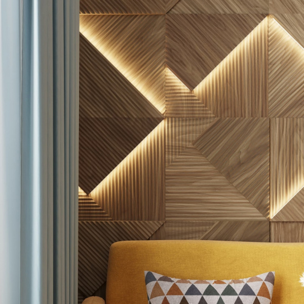 Модульная стеновая 3D панель с LED подсветкой CRYSTAL / ОРЕХ
