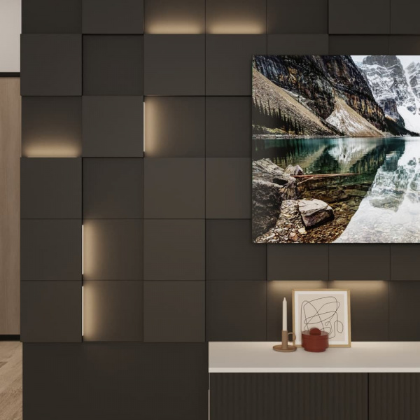 Модульная стеновая 3D панель с LED подсветкой  PIXEL / ДАРК ГРЕЙ