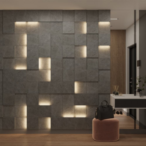 Модульная стеновая 3D панель с LED подсветкой  PIXEL / БЕТОН