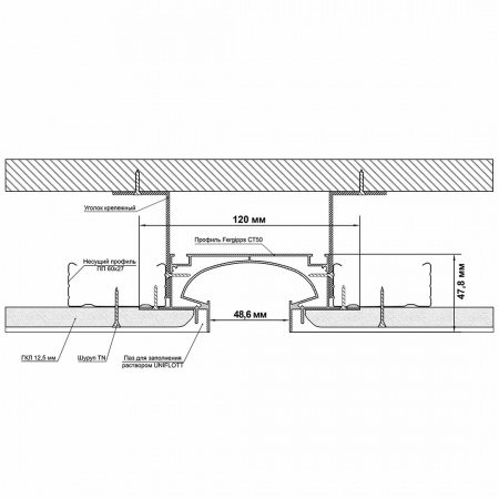 СТ 52 - Световой туннель для гипсокартона FerGipps. Длина 2 м.п.