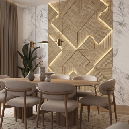 Модульная стеновая 3D панель с LED подсветкой CRYSTAL / ДУБ СВЕТЛЫЙ