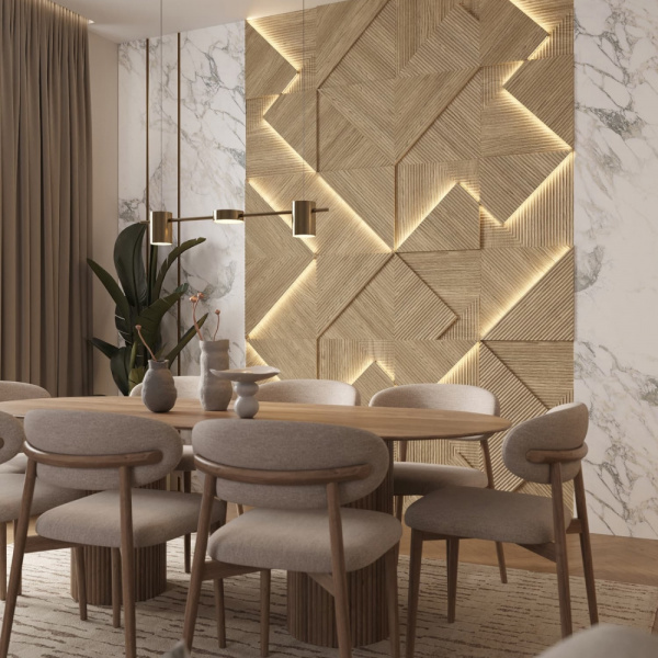 Модульная стеновая 3D панель с LED подсветкой CRYSTAL / ДУБ СВЕТЛЫЙ