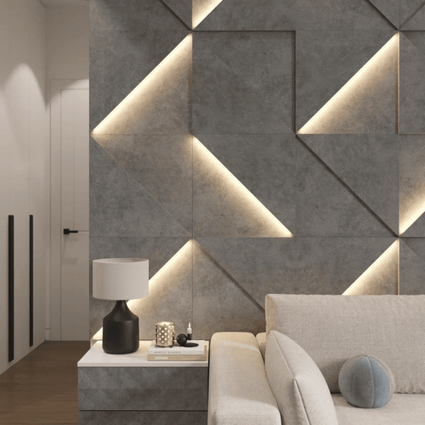 Модульная стеновая 3D панель с LED подсветкой  PRIZMA / БЕТОН