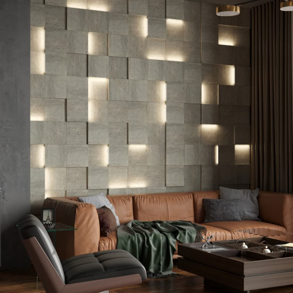 Модульная стеновая 3D панель с LED подсветкой  PIXEL / БЕТОН БЕЖ