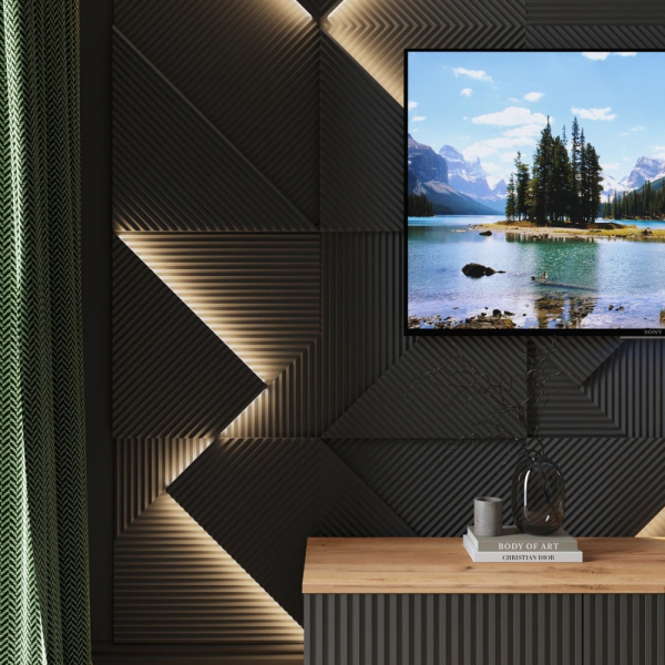 Модульная стеновая 3D панель с LED подсветкой CRYSTAL / ДАРК ГРЕЙ