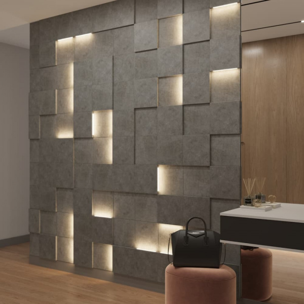 Модульная стеновая 3D панель с LED подсветкой  PIXEL / БЕТОН