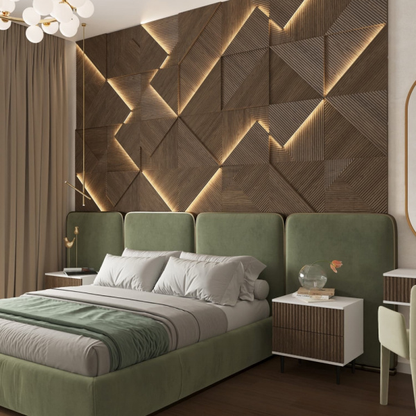 Модульная стеновая 3D панель с LED подсветкой CRYSTAL / ДУБ КАКАО