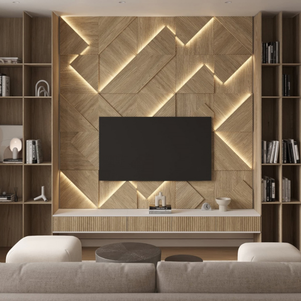 Модульная стеновая 3D панель с LED подсветкой CRYSTAL / ДУБ СВЕТЛЫЙ