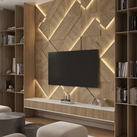 Модульная стеновая 3D панель с LED подсветкой CRYSTAL / ДУБ СВЕТЛЫЙ