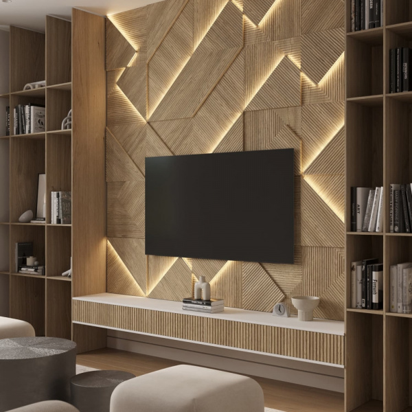 Модульная стеновая 3D панель с LED подсветкой CRYSTAL / ДУБ СВЕТЛЫЙ