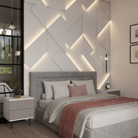 Модульная стеновая 3D панель с LED подсветкой CRYSTAL / МИЛК