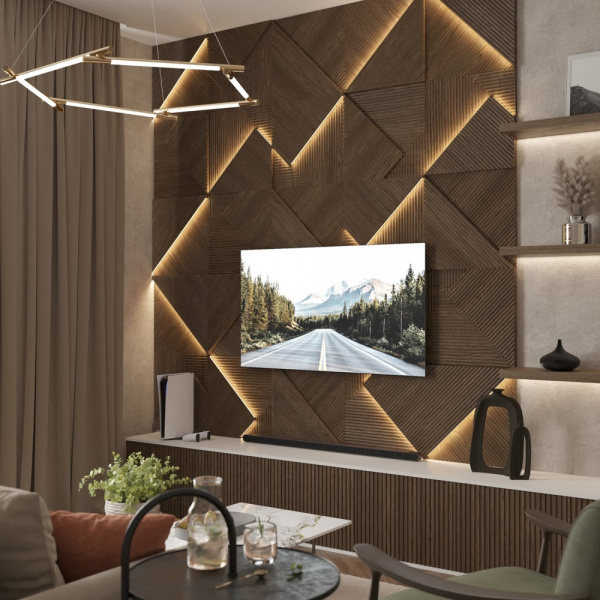 Модульная стеновая 3D панель с LED подсветкой CRYSTAL / ДУБ КАКАО