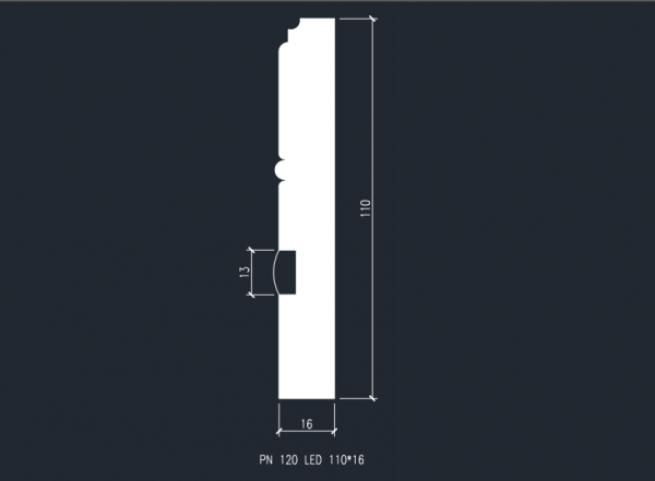 Плинтус для подсветки LED «EVROWOOD» PN 120 2000х110х16 мм.