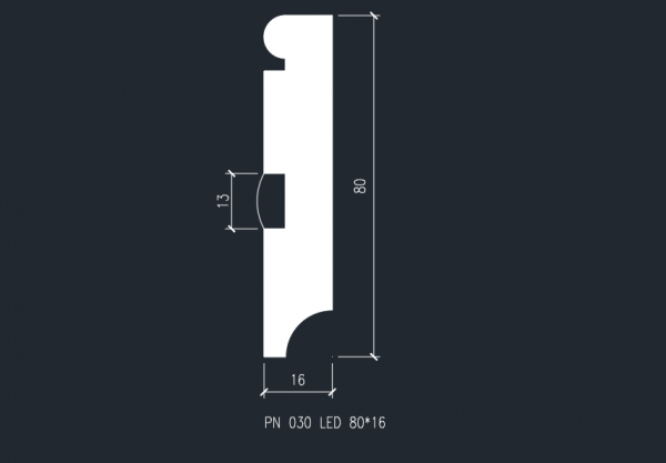 Плинтус для подсветки LED «EVROWOOD» PN 030 2000х80х16 мм.