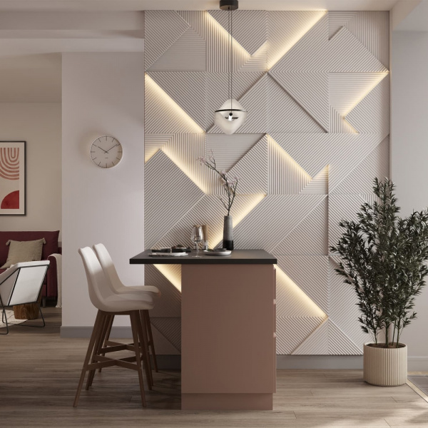 Модульная стеновая 3D панель с LED подсветкой CRYSTAL / МИЛК