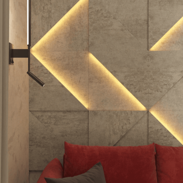 Модульная стеновая 3D панель с LED подсветкой  PRIZMA / БЕТОН БЕЖ