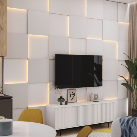 Модульная стеновая 3D панель с LED подсветкой  QUADRO / МИЛК