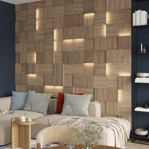 Модульная стеновая 3D панель с LED подсветкой  PIXEL / ОРЕХ