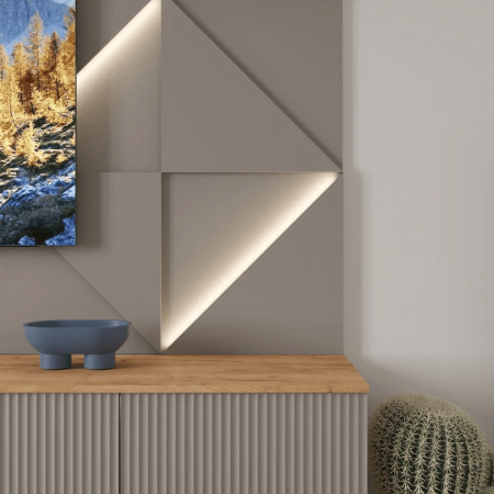 Модульная стеновая 3D панель с LED подсветкой  PRIZMA / КВАРЦ
