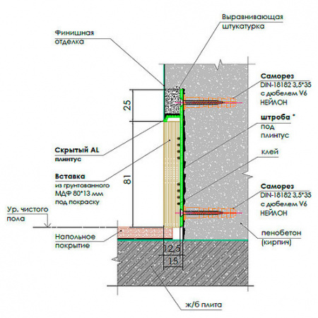 Скрытый плинтус СП-02. Длина 2,7 м.п.