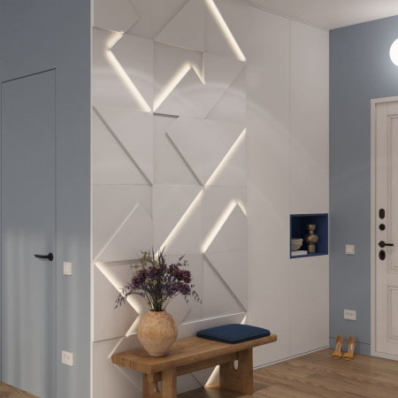 Модульная стеновая 3D панель с LED подсветкой FRACTO / МИЛК
