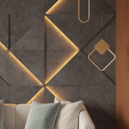 Модульная стеновая 3D панель с LED подсветкой  PRIZMA / БЕТОН ГРАФИТ