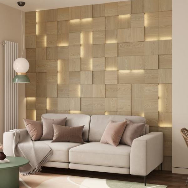 Модульная стеновая 3D панель с LED подсветкой  PIXEL / ДУБ СВЕТЛЫЙ