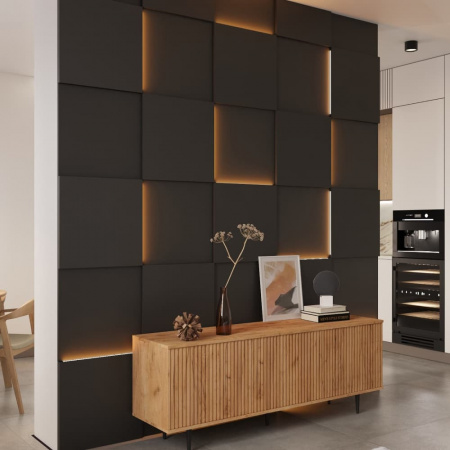 Модульная стеновая 3D панель с LED подсветкой  QUADRO / ДАРК ГРЕЙ