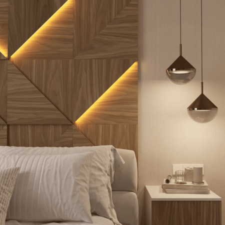 Модульная стеновая 3D панель с LED подсветкой  PRIZMA / ОРЕХ