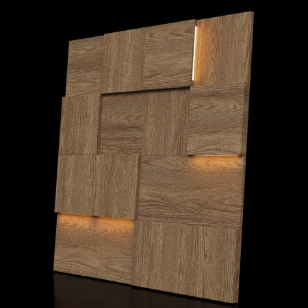 Модульная стеновая 3D панель с LED подсветкой  PIXEL / ДУБ КАКАО