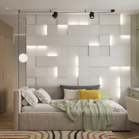 Модульная стеновая 3D панель с LED подсветкой  PIXEL / МИЛК