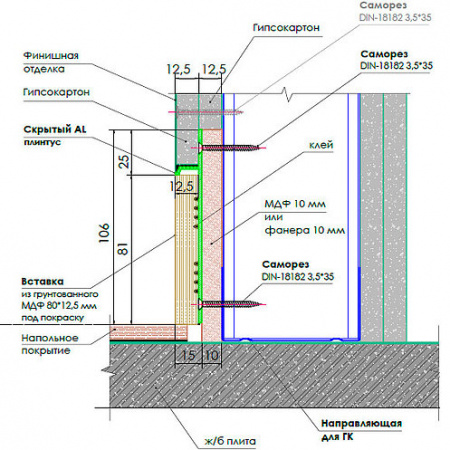 Скрытый плинтус СП-02. Длина 2,7 м.п.