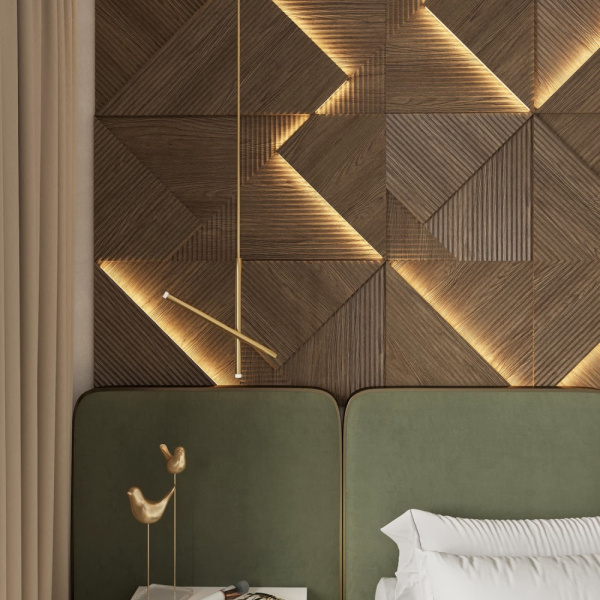 Модульная стеновая 3D панель с LED подсветкой CRYSTAL / ДУБ КАКАО