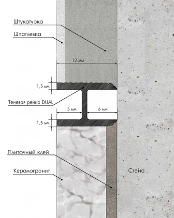 Теневая рейка DUAL под панели и керамогранит. Длина 3 м.п.
