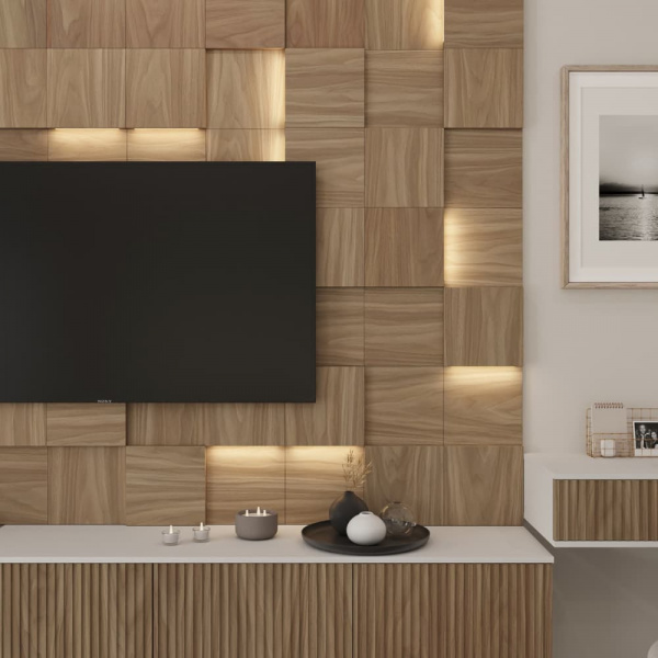 Модульная стеновая 3D панель с LED подсветкой  PIXEL / ОРЕХ