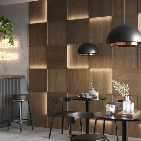 Модульная стеновая 3D панель с LED подсветкой  QUADRO / ДУБ КАКАО