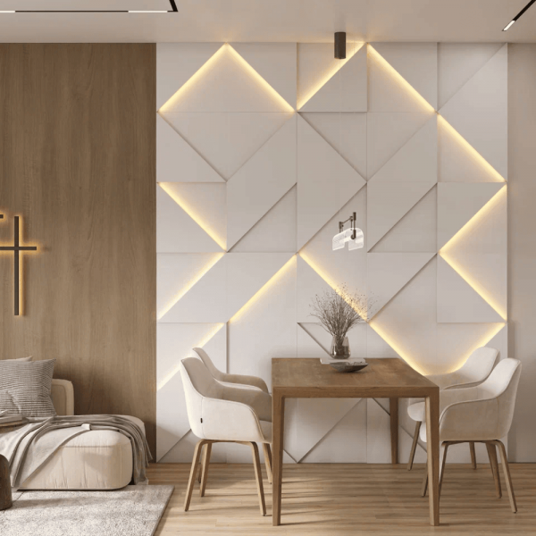 Модульная стеновая 3D панель с LED подсветкой  PRIZMA / МИЛК