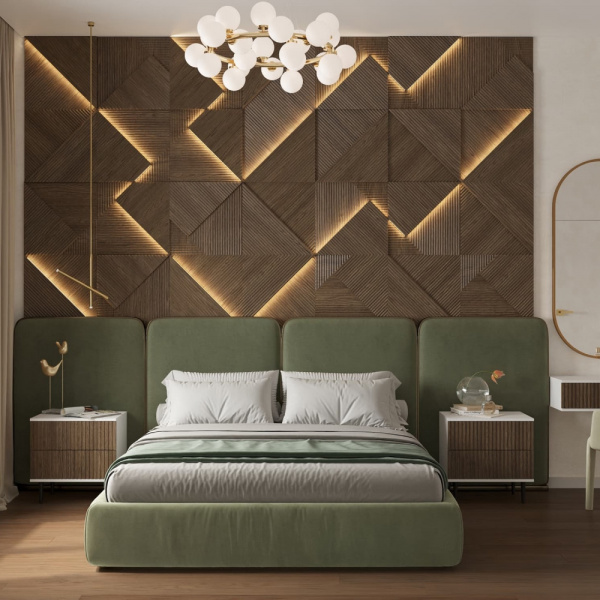 Модульная стеновая 3D панель с LED подсветкой CRYSTAL / ДУБ КАКАО