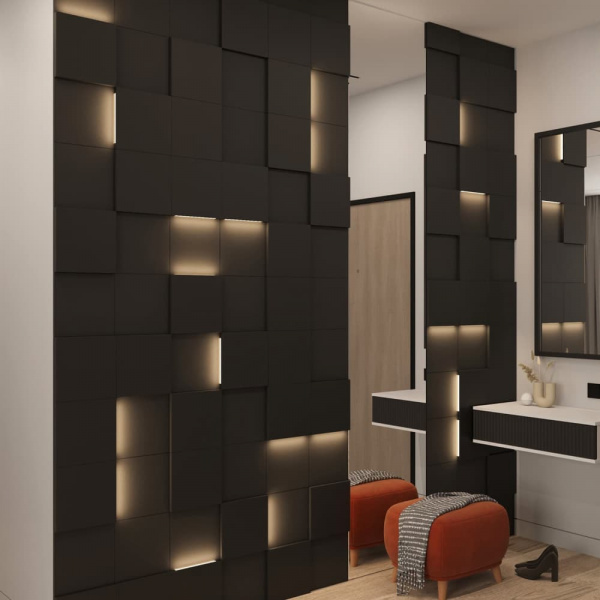 Модульная стеновая 3D панель с LED подсветкой  PIXEL / ДАРК ГРЕЙ