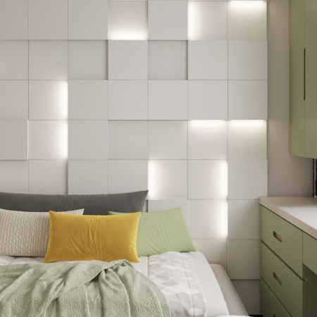 Модульная стеновая 3D панель с LED подсветкой  PIXEL / МИЛК