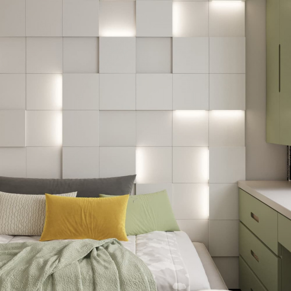 Модульная стеновая 3D панель с LED подсветкой  PIXEL / МИЛК