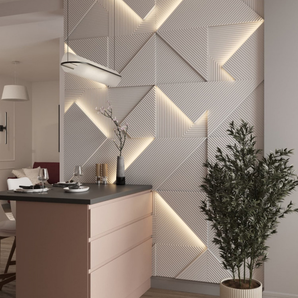 Модульная стеновая 3D панель с LED подсветкой CRYSTAL / МИЛК